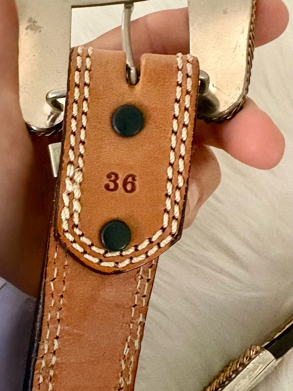 Tony Lama Tan Cheyenne Leather Belt with Ornate Silver Buckle Size 36